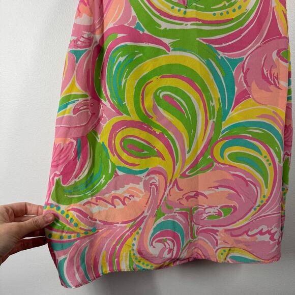 Lilly Pulitzer Tank Women Size L Pink Green Flamingo 100% Silk Adjustable Straps - Picture 6 of 8